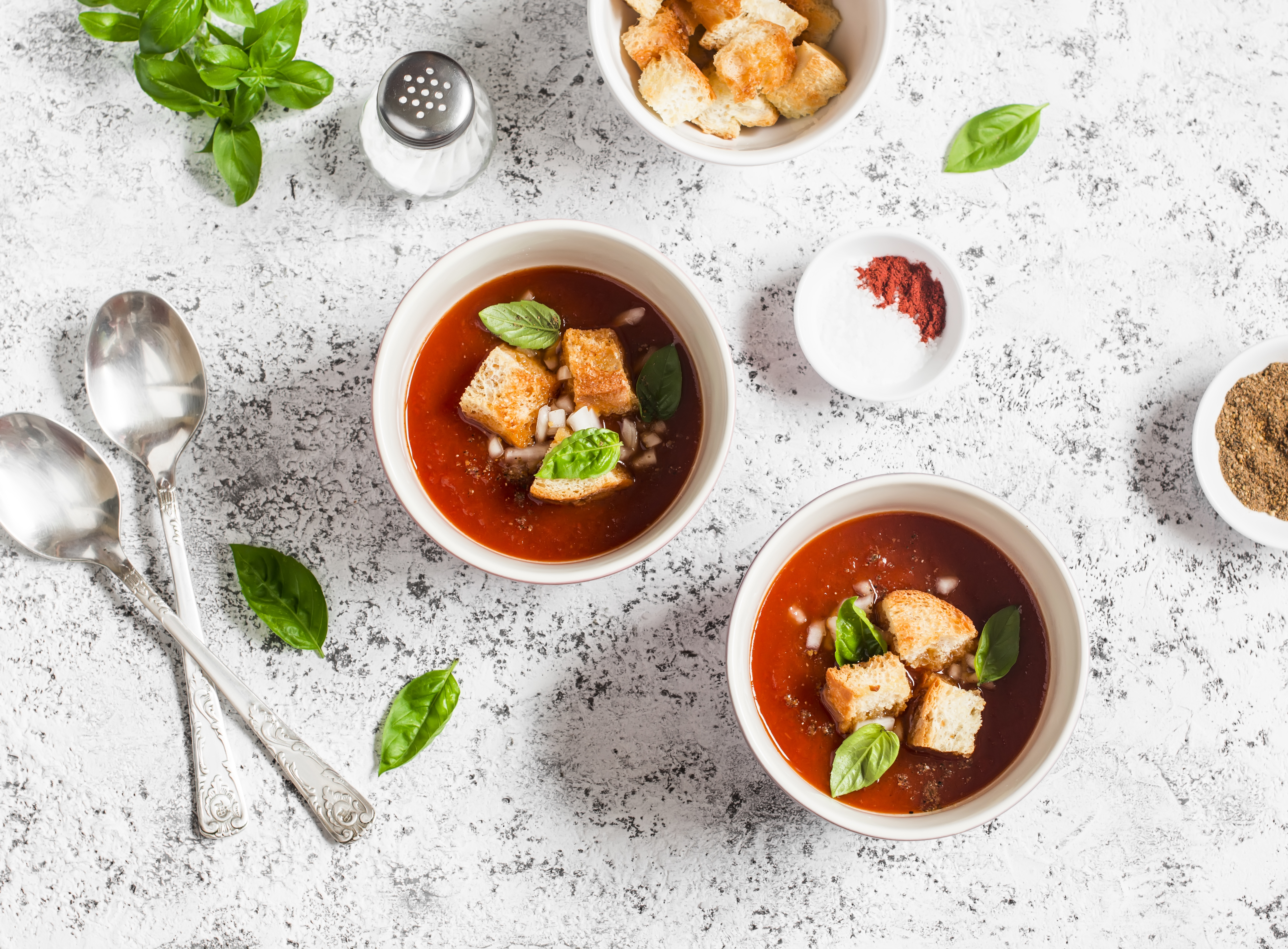 Gazpacho with Croutons and Sausage