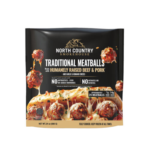 North Country Smokehouse branded back of frozen Traditional Beef & Pork Meatballs.