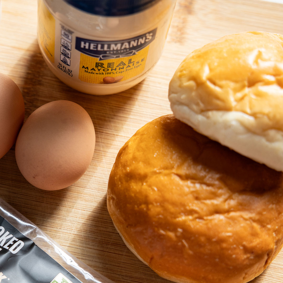 breakfast sandwich rolls, mayo and fresh eggs